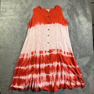 Cute Options L Womens Tie Dye Shift Dress Sleeveless Button Front Boho Red White